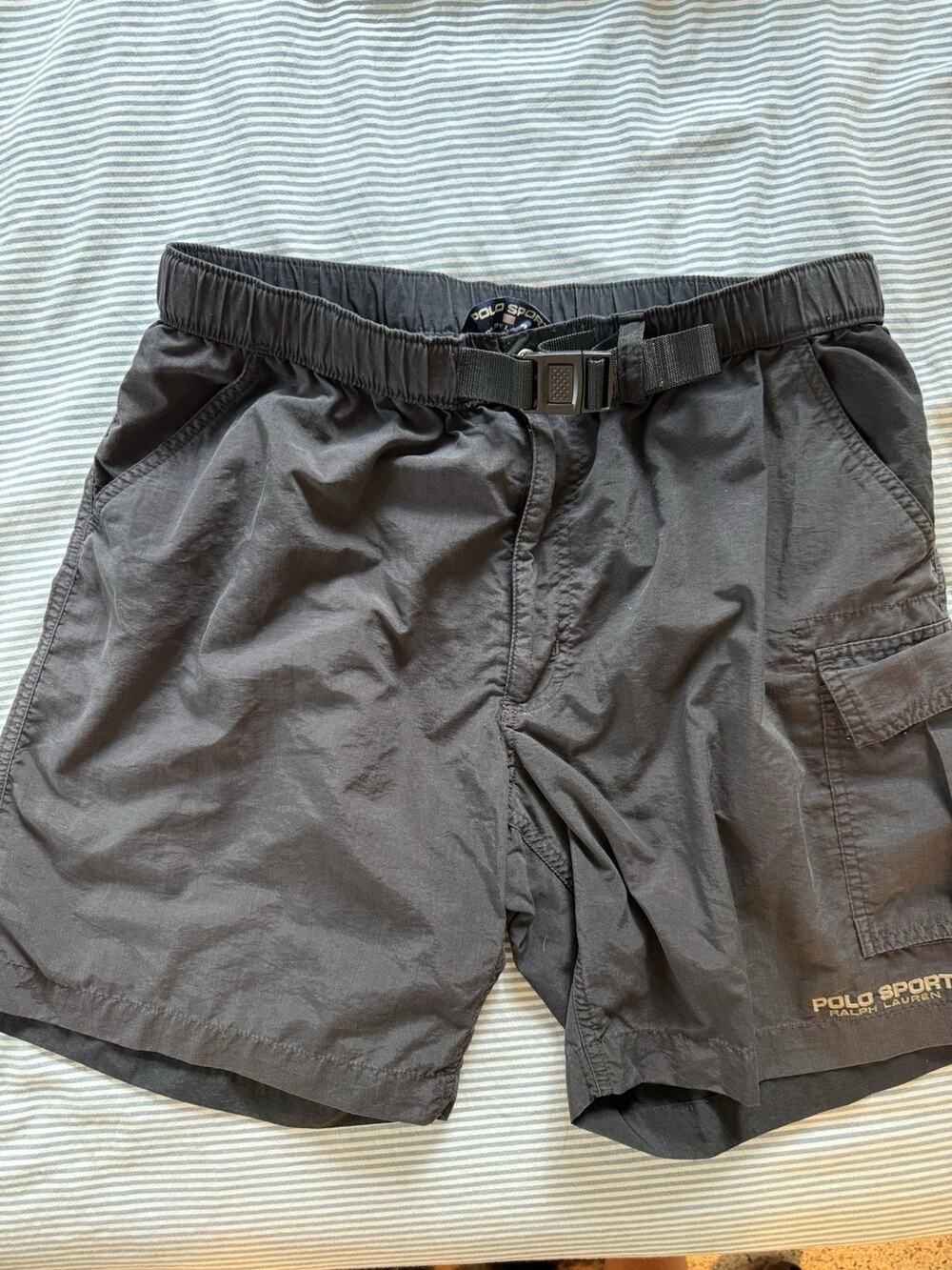Polo Sport Ralph Lauren Shorts Mens Medium Black Cargo Nylon Web Belt Utility
